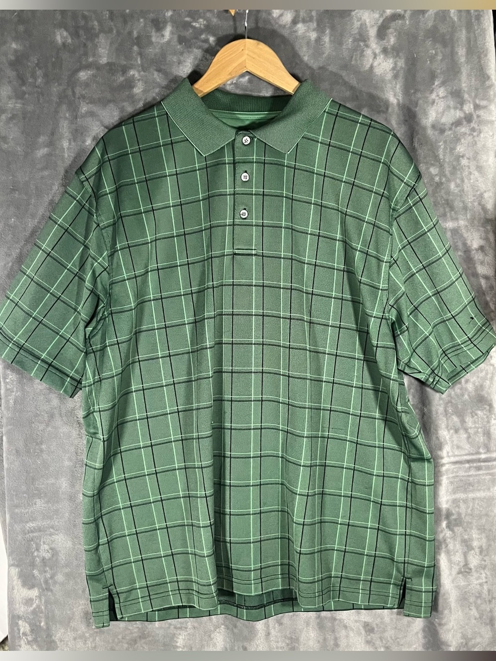 PGA Tour Green Plaid Polo Shirt